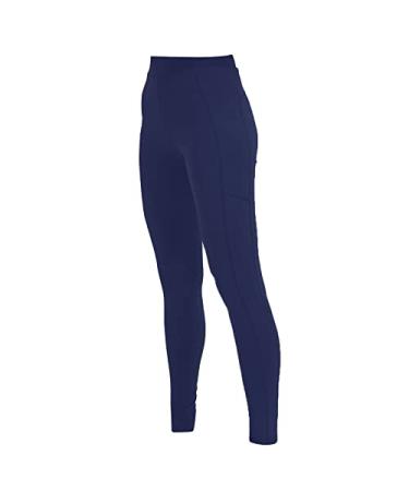FunRiding Girls Horse Riding Pants Tights Kids Equestrian Breeches Knee-Patch Youth Schooling Tights with Pockets Dark Blue X-Small