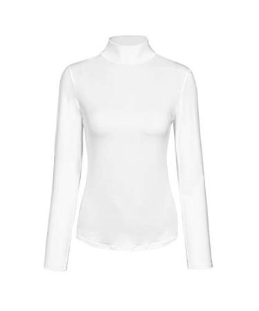 KLOTHO Womens Slim Fitted Mock Turtleneck Tops Long Sleeve Lightweight Base Layer Shirts A-white Medium