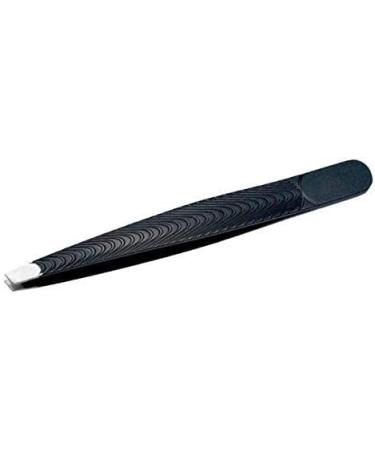 Black Stainless Steel Eyebrow Tweezers with Non-Slip Handle