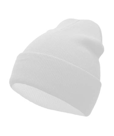 Unisex Knit Soft Warm Cuffed Beanie Hat Winter Camo Hats for Men Women White