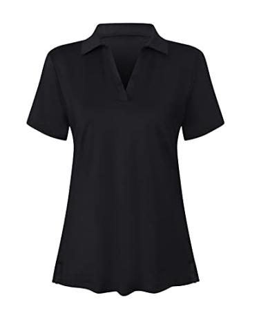 Vidusou Women's Short Sleeve Golf Polo Shirts Tennis Shirts Sport T-Shirts Workout Tops Medium Black