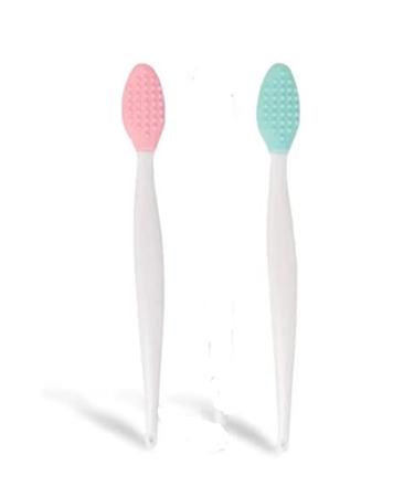 Lip Brushes Double-Sided Soft Silicone Exfoliating Lip Brush (Green Pink 2 Pcs)
