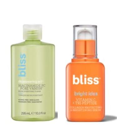 Bliss Radiance & Pore Perfecting Duo: Niacinamide Toner & Vitamin C Serum Pore Minimization Dark Spot Reduction and Skin Brightening Clean Vegan & Cruelty-Free