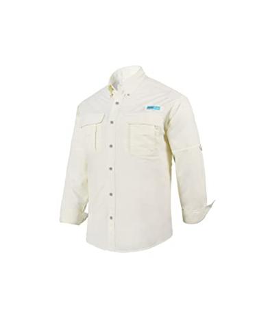 Tuna Men's Fishing Outdoor Button Down UPF 50+ Sun Protection Waterproof Hiking Long Sleeve Shirts Beige White #4 XX-Large
