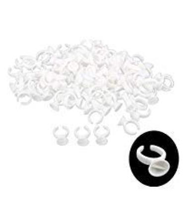 yueton 100Pcs 2 Slot Disposable Plastic Nail Art Tattoo Glue Pallet Holder Eyelash Extension Rings Adhesive Pigment Holders Finger Hand Beauty Tools