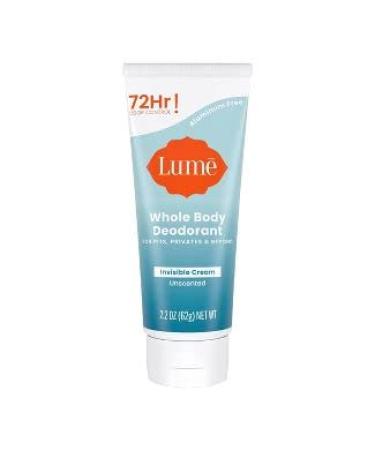 LUME Invisible Cream Tube Deodorant - Whole Body Deodorant for Arm  pits and Private - Aluminum-Free  Baking Soda Free  Hypoallergenic  Safe For Sensitive Skin - 2.2oz (Unscented)  1 item