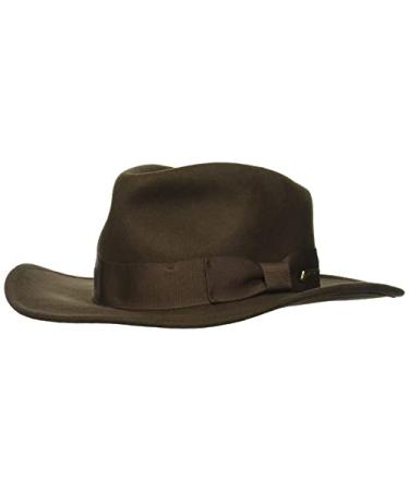 Indiana Jones Men's Wool Felt Water Repellent Outback Fedora with Grosgrain Large Brown