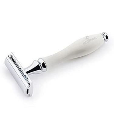 Classic double-edged razor with aluminum handle in ivory color