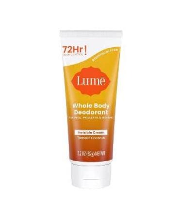 Lume Invisible Cream Tube Deodorant Whole Body Deodorant for Arm pits and Private - Aluminum-Free Baking Soda Free Hypoallergenic Safe For Sensitive Skin 2.2oz (Toasted Coconut)