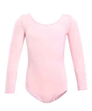 Domusgo Girls Gymnastics Long Sleeve Leotard Soft Bodysuit Breathable Outfits for Ballet Matched Tutu Skirts Pink Black Red Pink Long Sleeve 3-4T