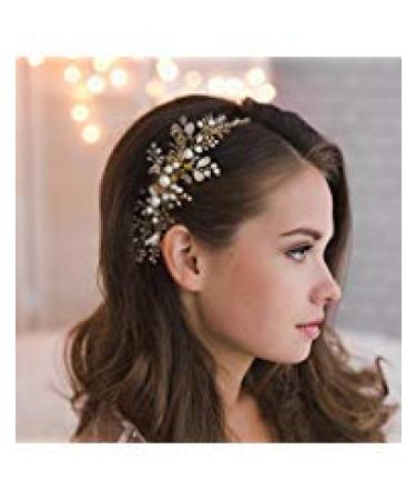 Kercisbeauty Wedding Bridal Bridesmaids Flower Girl Crystal and Pearl Side Hair Comb Slide Headpiece Long Curly Bun Hair Accessories for Prom (Rose Gold)