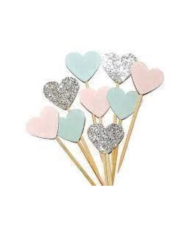 Dreams 12 Gold GlitterHeart Cupcake Toppers with Pink White & Gold. Wedding Bridal Shower Party Engagement.