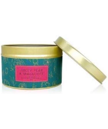 Fifi Peony Gemstone Candles - Juicy Pear & Vanilla Scent Malachite Infused 8oz Gold Tin Eco-Friendly Soy Wax with Wooden Wick - Buy Online on GoSupps.com