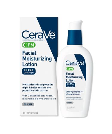 CeraVe PM Lotion Face Moisturizer, Oil-free Night Cream for All Skin Types 3.0 oz