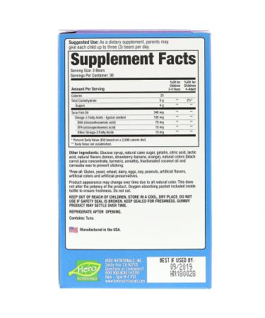 Hero Yummi Bears Omega 3 + DHA - 90 Natural Fruit Flavor Gummy Bears - Buy Online on GoSupps.com