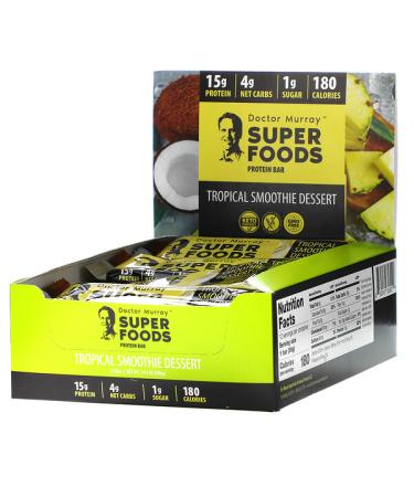 Dr. Murray's Superfoods Protein Bars Tropical Smoothie Dessert  12 Bars 2.05 oz (58 g) Each