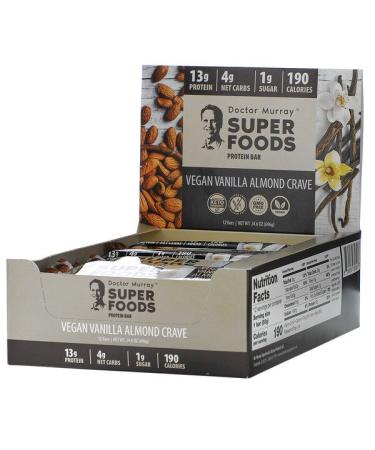Dr. Murray's Superfoods Protein Bars Vegan Vanilla Almond Crave  12 Bars 2.05 oz (58 g) Each