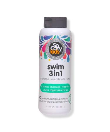 SoCozy Swim 3-In-1 Shampoo Conditioner Body Wash Activated Charcoal for Kids 10.5 oz