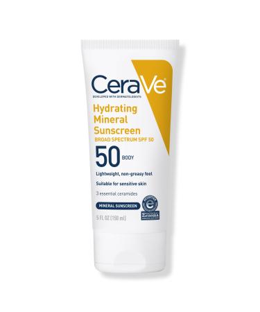 CeraVe Hydrating Mineral Sunscreen Lotion for Body SPF 50 for All Skin Types 5.0 oz