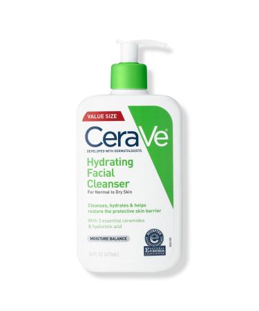 CeraVe Hydrating Facial Cleanser, Gentle Face Wash for Balanced to Dry Skin 16.0 oz