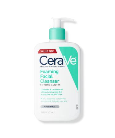 CeraVe Foaming Facial Cleanser, Gel-Based Face Wash for Balanced to Oily Skin 16.0 oz