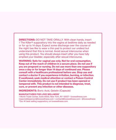 Discover Love Wellness The Killer: Boric Acid Vaginal Suppositories 14 ct - Elevate Your Style Instantly! - Buy Online on GoSupps.com