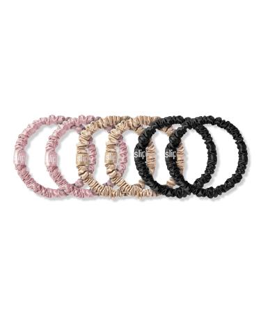 Slip Pure Silk Skinny Scrunchies Pink, Black, Caramel 6 ct