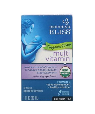 Mommy's Bliss Multivitamin Organic Drops 2 Months+ Natural Grape Flavor  1 fl oz (30 ml)