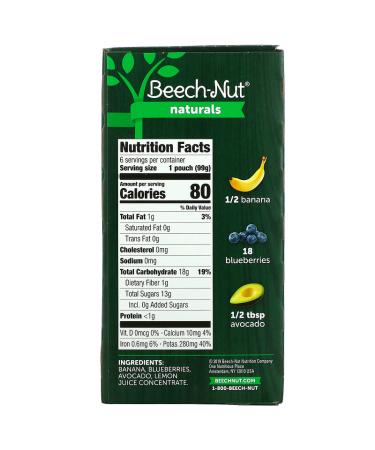 Beech-Nut Naturals Stage 2 Banana Blueberries & Avocado - 6 Pouches (3.5 oz each) - Organic Baby Food - Buy Online on GoSupps.com