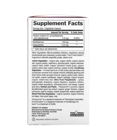 Buy Natural Factors BioCoenzymated B1 Benfotiamine Plus Sulbutiamine 150mg - 30 Vegetarian Capsules - Buy Online on GoSupps.com