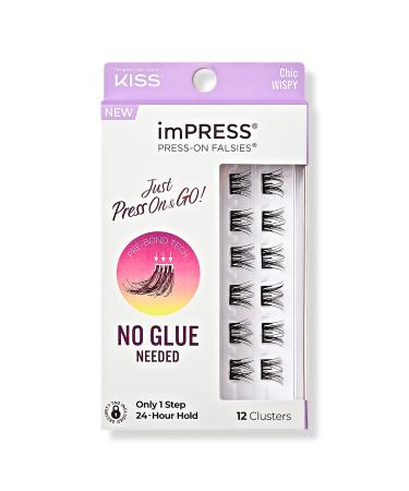 Kiss imPRESS Press-On Falsies Eyelash Clusters, Chic Wispy 12 ct