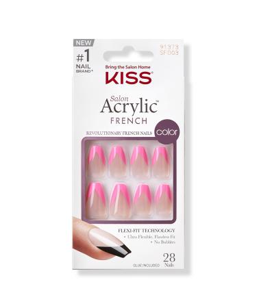Kiss Salon Acrylic French Color Press On Nails Squared 28 ct