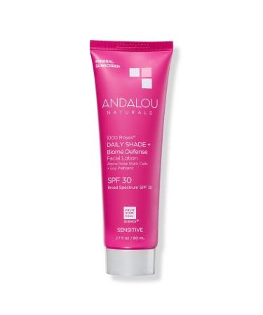 Andalou Naturals 1000 Roses Sensitive Daily Shade + Biome Defense Facial Lotion SPF 30 2.7 oz