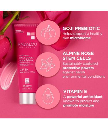 Andalou Naturals 1000 Roses Sensitive Daily Shade + Biome Defense Facial Lotion SPF 30 2.7 oz - Transform Your Style with the Best Innovation Today! - Buy Online on GoSupps.com