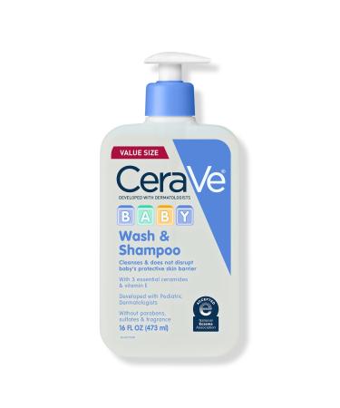CeraVe Baby Wash & Shampoo, 2-in-1 Gentle Tear-Free Cleanser for Sensitive Skin & Hair 16.0 oz