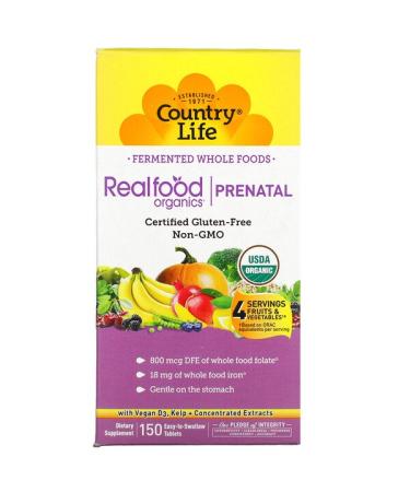 Country Life Realfood Organics Prenatal 150 Easy-to-Swallow Tablets