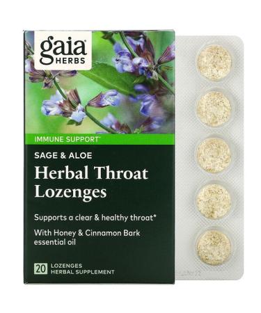 Gaia Herbs Herbal Throat Lozenges Sage & Aloe 20 Lozenges