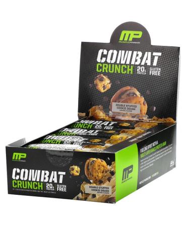 MusclePharm Combat Crunch Protein Bars Double Stuffed Cookie Dough 12 Bars 2.22 oz (63 g) Each
