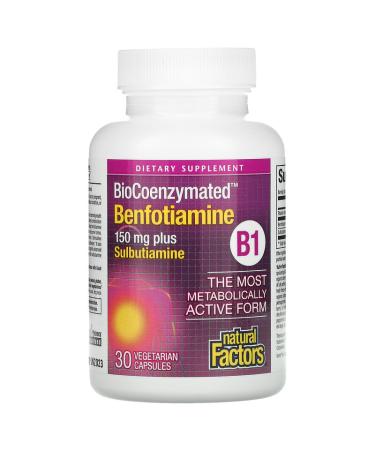 Buy Natural Factors BioCoenzymated B1 Benfotiamine Plus Sulbutiamine 150mg - 30 Vegetarian Capsules - Buy Online on GoSupps.com