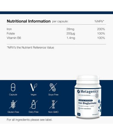 Nutri Advanced Ferrodyn Iron Bisglycinate Supplement - 60 Capsules | with Folate & Vitamin B6 for Energy Support - Buy Online on GoSupps.com