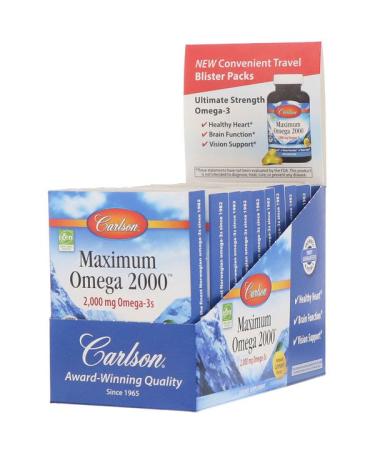 Carlson Labs Maximum Omega 2000 Natural Lemon Flavor 2000 mg 10 Pack 10 Soft Gels Each
