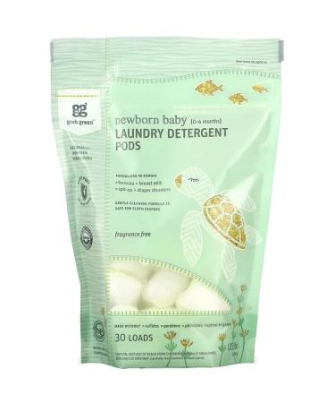 Grab Green Newborn Baby Laundry Detergent Pods  0-4 Months Fragrance Free 30 loads