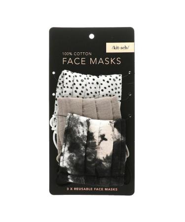 Kitsch 100% Cotton Reusable Face Masks Neutral 3 Pack