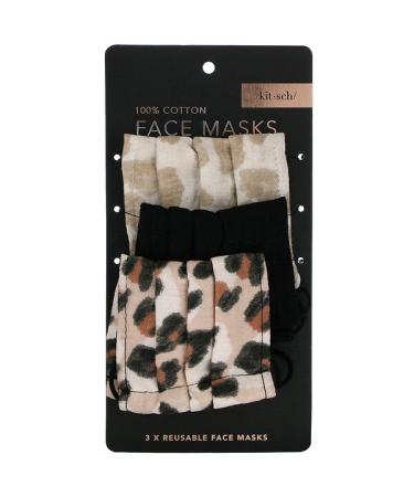 Kitsch 100% Cotton Reuseable Face Masks Leopard 3 Pack