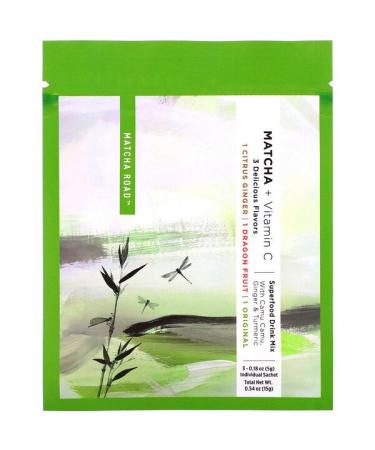 Matcha Road Matcha + Vitamin C Trial Pack (Citrus Ginger Dragon Fruit Original) 3 Packets 0.18 oz (5 g) Each
