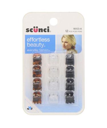 Scunci Effortless Beauty Mini Jaw Clips Assorted Colors 12 Pieces