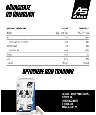 All Stars Arginine Mega Caps - 1395 mg Capsules | 150 Count - Boost Performance & Recovery | International Shipping - Buy Online on GoSupps.com