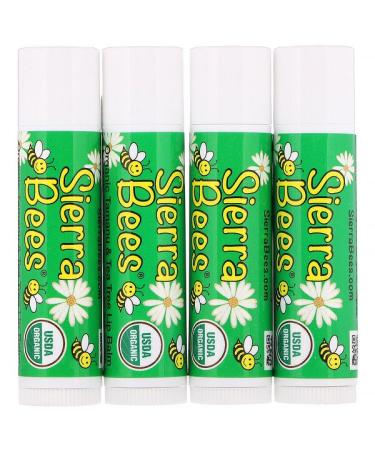 Sierra Bees Organic Lip Balms Tamanu & Tea Tree 4 Pack .15 oz (4.25 g) Each