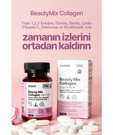 anocin BEAUTY MIX COLLAGEN TYPE I II III +ELASTIN BIOTIN ZINC VITAMIN C SELENIUM HYALURONIC ACID COLLAGEN - Buy Online on GoSupps.com