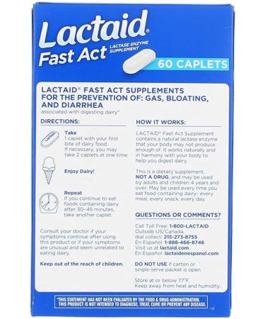 Lactaid Fast Act Lactose Lactase Enzyme 60 Tablets - Buy Online on GoSupps.com